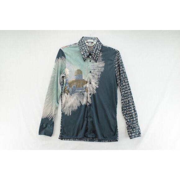 Vintage 70s Nik Nik Disco Shirt Mens L Camera Script Print Hollywood Movie Stars